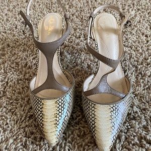 Tahari snake skin T-straps